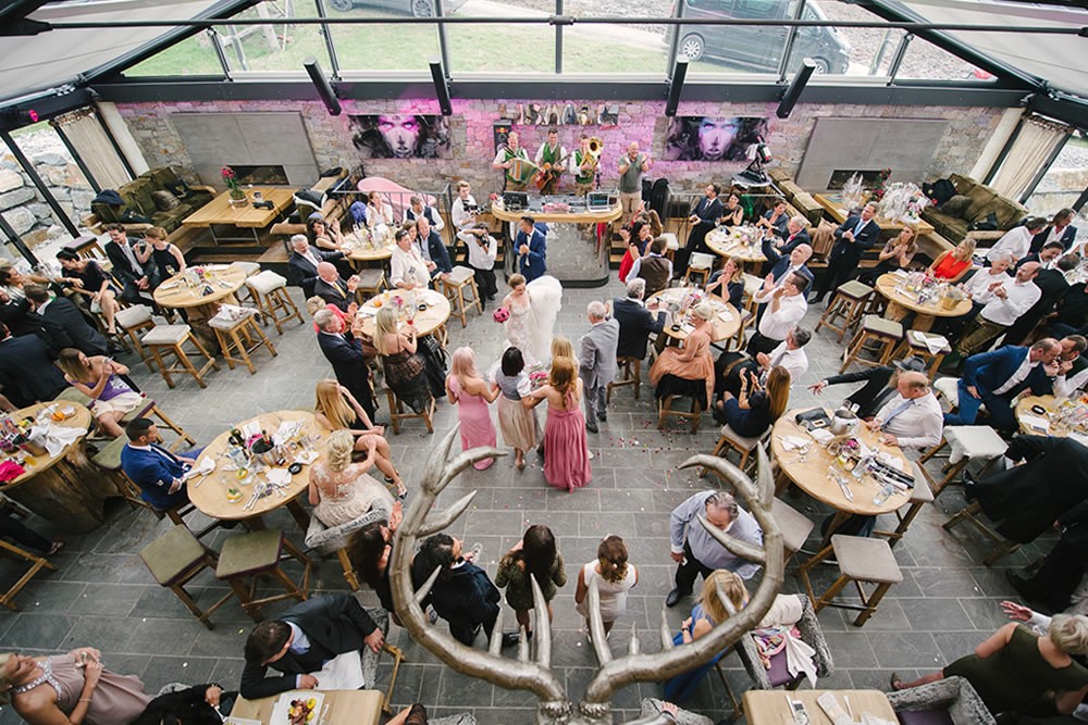Champagne reception with band on the Lisa Alm for your mountain wedding in summer and winter