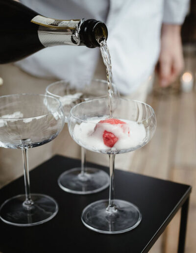 Champagne with sorbet for an interactive champagne reception at a mountain wedding
