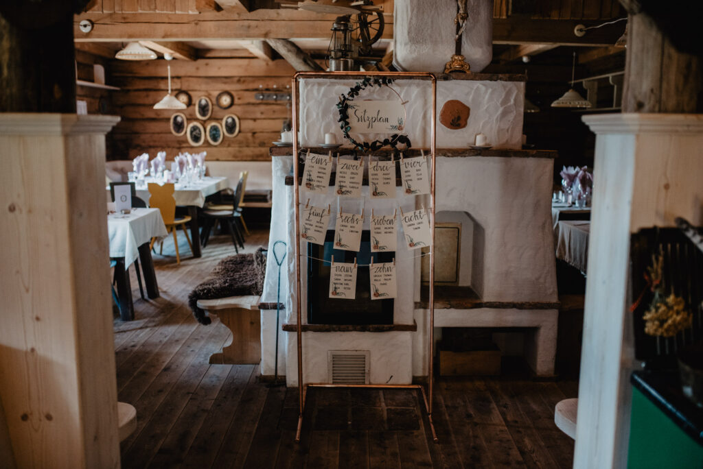 Sitzplan einer tiny Wedding auf der Zachhofalm in der Region Hochkönig