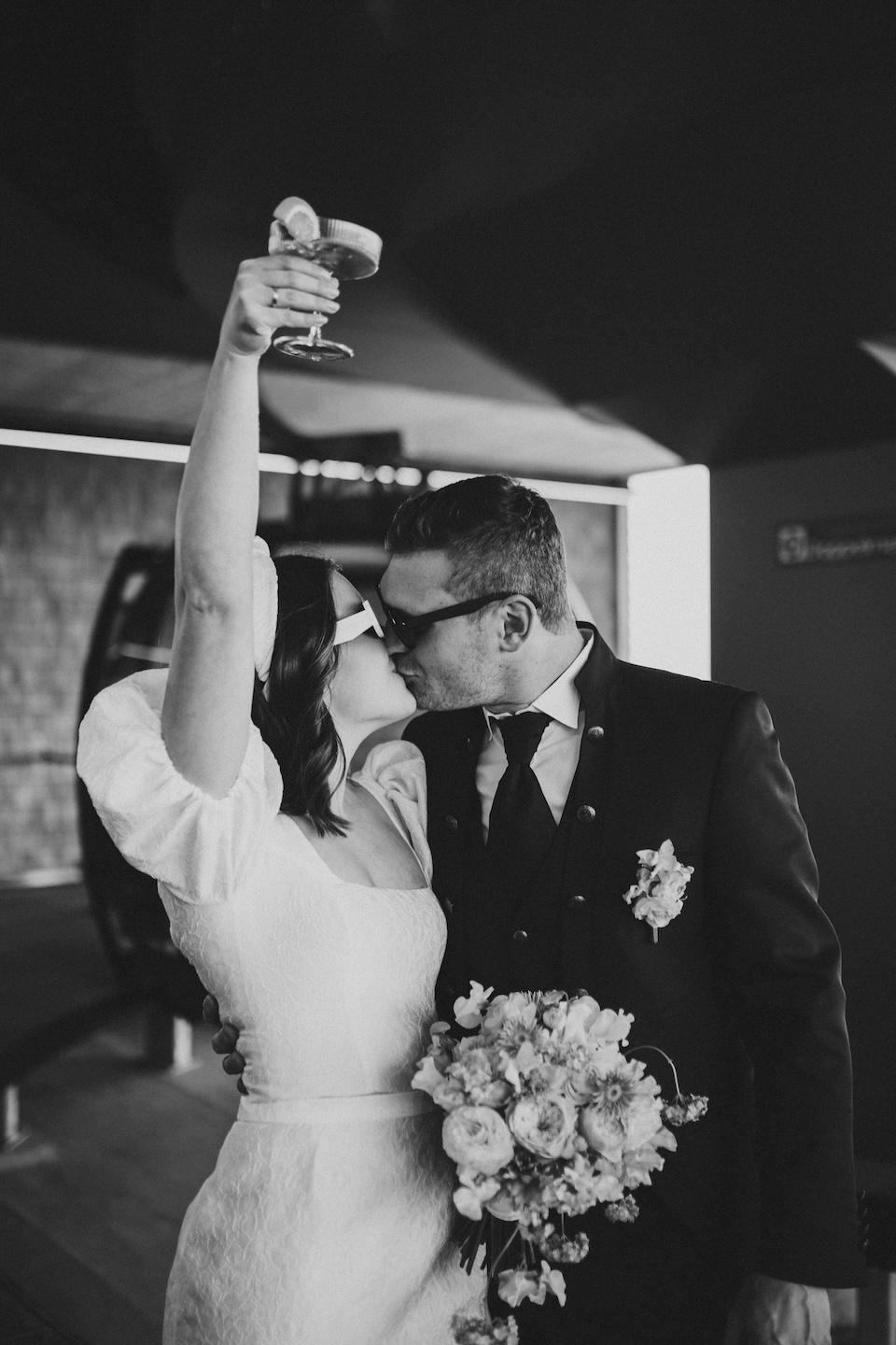 Getting married in the mountains Austria Alps Allgäu Wedding Planner Wedding Planner Gondola Bridal couple in the mountain station of the gondola on their wedding on the mountain