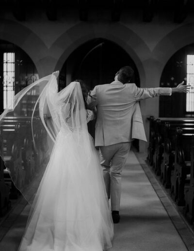 Bridal procession into the festive Tyrolean-style church
